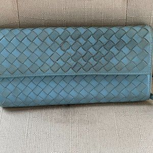 Bottega Veneta Leather Blue Woven Clutch wristlet card holder and coin purse